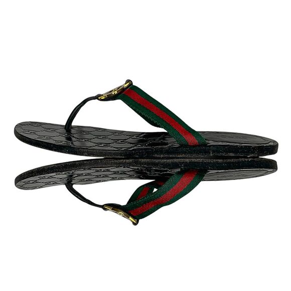 Gucci GG Web Stripe Thong Sandals EU 37.5 US 7.5 Black Flip Flop Slide Flat Heel - Picture 4 of 11